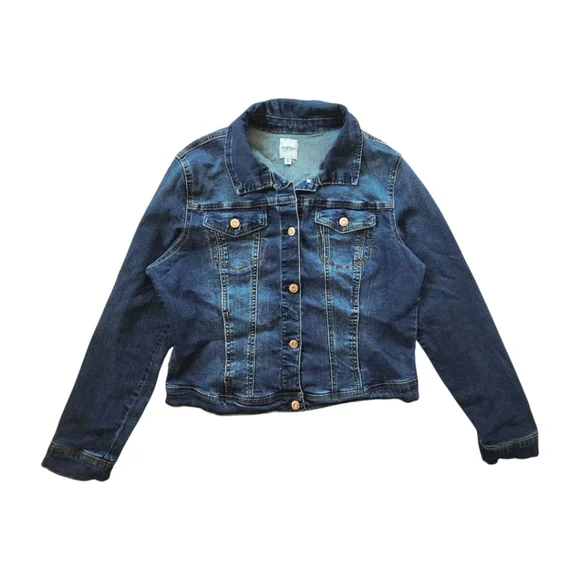 Kensie Jeans XL Denim Trucker Jacket Dark Wash Stretch Y2K Retro Grunge - Picture 2 of 10